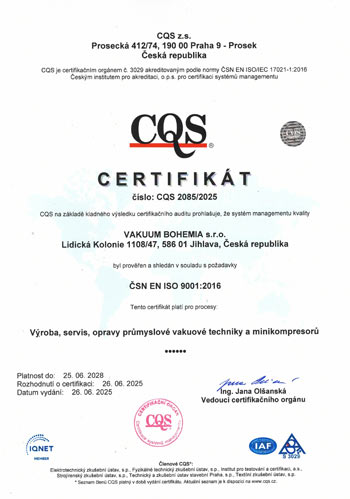 Český ISO certifikát 2025 - Certifikace systému managementu kvality